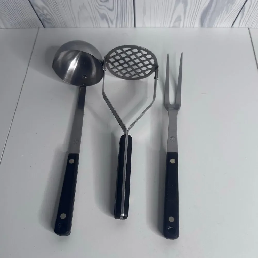 Vintage Flint ARROWHEAD Stainless Steel Kitchen Utensil 3 Piece Set Black Handle